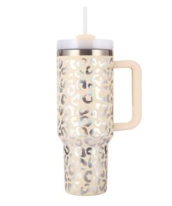 40oz Thermobecher mit Strohhalm und Henkel, ideal für Heißes und Kühles Getränke bei Zuhause und Reisen (Leopardenmuster