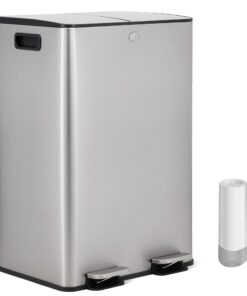 Recycling-Mülleimer 2 x 20 L (40 L) - Anti-Fingerabdruck-Edelstahl, Soft-Close-Deckel und Pedal-Einbau für Recycling und