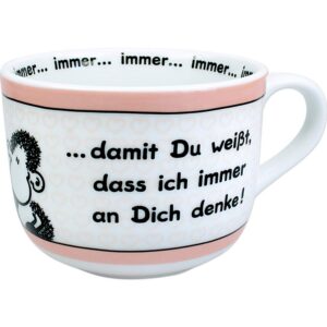 SheepworldGroße Porzellantasse Motiv Denke | Jumbo-Tasse 60 cl Spruch Geschenk | Freundin Freund Jeglicher