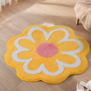 Blumen Badematte 40x40 cm – weiche rutschfeste Badezimmermatte, Waschbare Mikrofaser Duschmatte (Gelb) Blumen Badematt