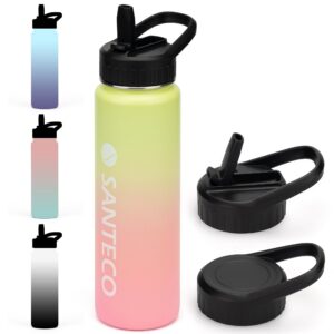 SанТЕКО Thermosflasche mit Strohhalm 710ml BPA-Frei für Reisen und Campingisolierflasche Spülmaschinenfest Gelblich Rosa