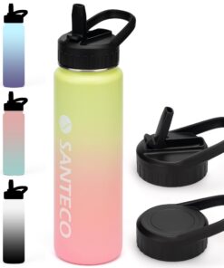 SанТЕКО Thermosflasche mit Strohhalm 710ml BPA-Frei für Reisen und Campingisolierflasche Spülmaschinenfest Gelblich Rosa