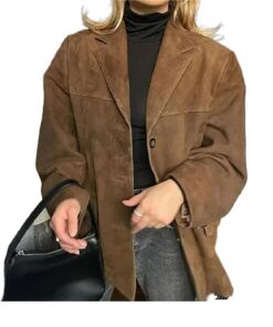 RICOCHO Damen Faux Wildleder Jacke Revers Kragen Herbst Winter Mode