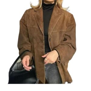 RICOCHO Damen Faux Wildleder Jacke Revers Kragen Herbst Winter Mode