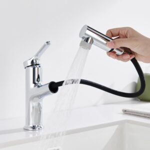 DETBOM Bad Wasserhahn mit Ausziehbar Brause und 2 Strahlarten für Warm-Kalt-Mischung | DETBOM Einhebelmischer Waschbeck