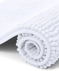 OLANLY Chenille Badematte für Badezimmer Weich und saugfähigWarschbar Rutschfest weiß 40x60cm