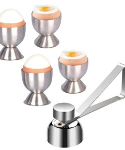 Lustige Edelstahl Eierbecher für Kinder - 4 Stück + 1 Eierköpfer für Frühstück
