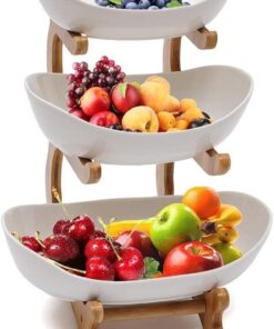 Dreamhigh® Keramik Obst Etagere mit 3 Etagen - Stabil & Platzsparend für Familie