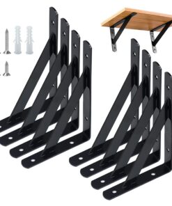 Metall Wand-Winkel Regalhalterung 8 Stück Schwarz für Schwerlast-Träger | 150x95mm Schwarz Schraubliche Wand-Winkel Reg