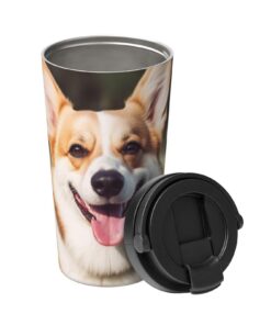 Isolierter Kaffeebecher Happy Corgi für Reise und Büro | Doppelwand Kaffeetumbler Edelstahl für Warmhalte und Reise | I
