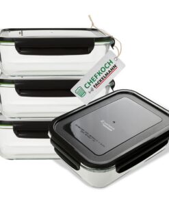 FACKELMANN Chefkoch 4er Set Vorratsdosen - Ideal für Mealprep Anbieter - 1050ml Borosit-Glas mit Kunststoffdeckel - Mikr