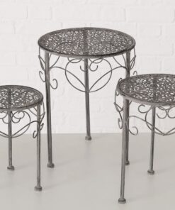 Spetebo Vintage Pflanztisch ORANIA - metall - Blumenhocker - Shabby Chic Deko Beistelltisch 40/34 / 27 cm - grau