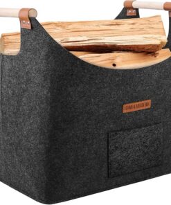 XL faltbarer Holzkorb für Brennmaterialien | Festes Filz und verstärkter Griff | Brennholzkorb für Einkauf und Lagerung