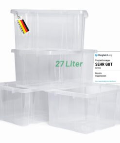 Novaliv 4x transparente Kunststoffboxen EU 27L BPA-frei 44,5x35,5x23 cm für Kistenregal