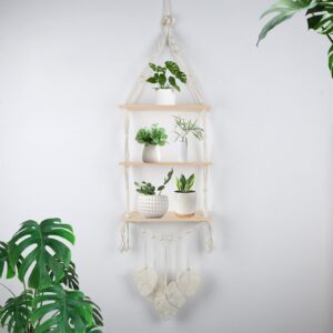 Boho Deko 3 Tier Makramee Wandregal für Wohnzimmer ohne Bohren