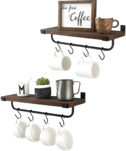 Rustikaler Becherhalter zur Wandmontage für Kaffeebar und Küchenorganisation, ideal für Braunliebhaber. | Küchenrustika