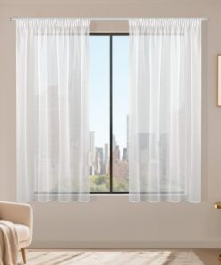 Stores Gardinen mit Kräuselband 2er Set, Weiß, für Wohnzimmer und Schlafzimmer, Sheer Vorhänge 145 x 140 cm, Transparent