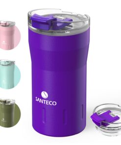 SANTECO Thermobecher 18/8 aus Edelstahl Doppelwandig isoliert - Hält 6 Stunden Heiß - 100% auslaufsicher BPA-freier