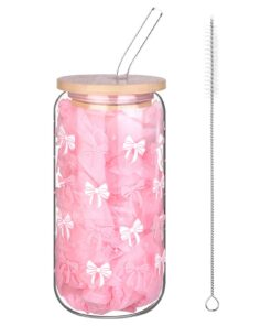Haiabei Schleife Glasbecher Coquette Design Kaffeetasse Frauen Tasse 16oz Iced Coffee Trinkglas Modisch
