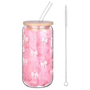 Haiabei Schleife Glasbecher Coquette Design Kaffeetasse Frauen Tasse 16oz Iced Coffee Trinkglas Modisch