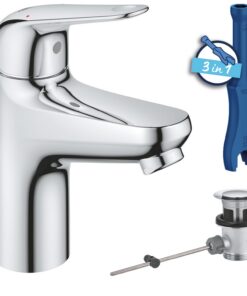 GROHE Swift Waschtischarmatur, wassersparend, 16cm hoch, 3in1 Werkzeug, einfache Installation, chrom, 24316001