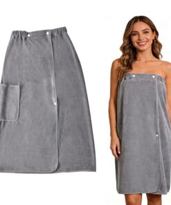 Saunakilt Damen Saugstark mit Taschen & Gummizug für Wellness & Spa, Grau