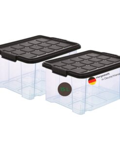 Novaliv 2x Aufbewahrungsbox mit transparentem Deckel - gut für-archive und stapelbare Plastikboxen in Grau Anthrazit, 15
