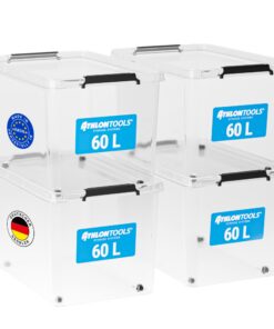 ATHLON TOOLS 4x 60 L Aufbewahrungsboxen - lebensmittelecht - Verschlussclips - plastic - transparent - Kleiderboxen stap