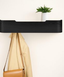 Wandgarderobe mit 5 Haken & Ablagebrett 30kg Tragkraft Modern Holz Schwarz für Flur & Schlafzimmer