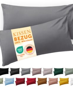 Blumtal Oeko-TEX zertifizierte Kissenbezüge 100% Mikrofaser extra weich & waschmaschinenfest - Bezug Kissen 40x80 Grau O