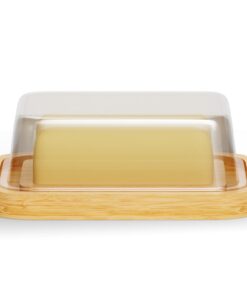 BPA-freies Glas Butterdose für Butter - Spülmaschinenfest - Ideal für Familie | Holz-Butterteller mit Glasdeckel - BPA-