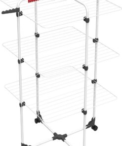 Vileda Mixer 3 Turmwäscheständer - 30m Leinenlänge, 3 Ebenen, Flex-Gelenk, rollbar, 132 cm hoch, Grau, Eco-Verpackung