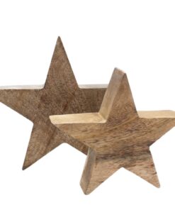 Spetebo Mango Holz Stern 2er Set - Deko Weihnachtstern zum Stellen - Advent Winter Weihnachten Tisch Fenster Aufsteller