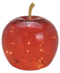 Dekorative Glas Apfel Leuchte mit LED Beleuchtung und Timer für Weihnachtsdeko (Rot, 11 cm) | Goldener Stiel und Crackl