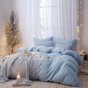 AYSW Spa Blau gebürstete Microfaser Bettwäsche 200x220cm + Kopfkissenbezug 80x80cm Reißverschluss