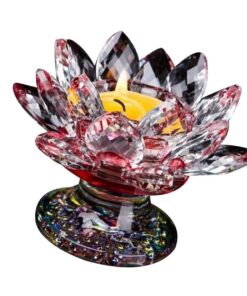 Hochwertiger roter Lotus Kerzenhalter aus Kristall für Tischdekoration bei Hochzeiten und zu Hause | Eleganter roter Lo