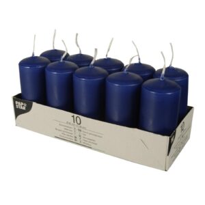 10 Stumpenkerzen dunkelblau · große Flammenspitze · Zimmer-decors | 10 dunkelblau Kerzen Ø 40 mm · warmes Duftgeruch ·