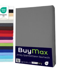 Buymax® Spannbettlaken Anthrazit-Grau 100% Baumwolle Matratzenhöhe bis 25 cmComfortable Anthrazit-Grau Spannbettlaken 10
