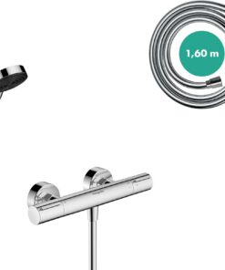 Hansgrohe Pulsify Select S Wasserspar-Duschset Thermostat Ecostat für Energieneffizienten Duschen, 65cm Duschstange, Chr