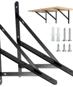 4 Stück Schwarz Metall Regalträger 90 Grad Wand-Winkel für Schwerlast-Regale mit Schrauben (25×15.5cm)
