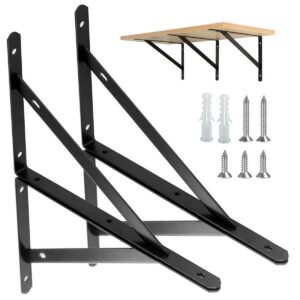 4 Stück Schwarz Metall Regalträger 90 Grad Wand-Winkel für Schwerlast-Regale mit Schrauben (25×15.5cm)