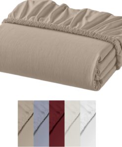 Jersey Spannbettlaken Beige 180x200 – Weich & Atmungsaktiv Baumwolle – Hautfreundlich für Matratzen-Pflege Oeko-Tex Zert
