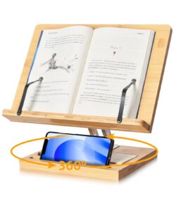 Wishacc - Verstellbarer Buchständer 360° drehbar, faltbar, für Küche, Noten, Laptop, Rezepte, Texte, freie Hände (33,5 x