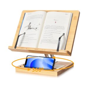 Wishacc - Verstellbarer Buchständer 360° drehbar, faltbar, für Küche, Noten, Laptop, Rezepte, Texte, freie Hände (33,5 x