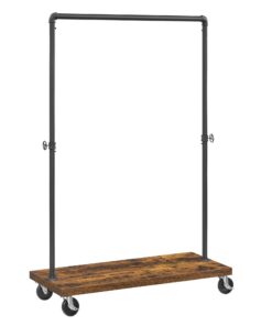 VASAGLE Rollen Kleiderständer für Wohnzimmer und Flur, robust bis 80 kg, vintagebraun-schwarz, arretierbare Rollen, indu