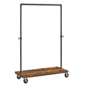 VASAGLE Rollen Kleiderständer für Wohnzimmer und Flur, robust bis 80 kg, vintagebraun-schwarz, arretierbare Rollen, indu