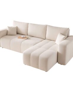 Beige Ecksofa mit Schlaffunktion und Bettkasten - 3 Sitzer - Schlafsofa Couch - 145x248 cm - Komfortable Entspannung und