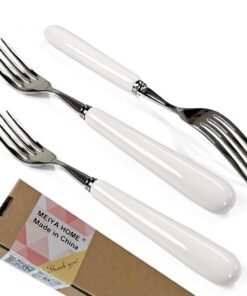 MEIYAHOME Weiss Keramischer Griff Hohe Qualitäts Steak Gabel, SUS304 Edelstahl, Ideal für Abendessen und Hotels (3 Stück
