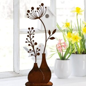 Terma Stahldesign Rostende Blume in Vase 50cm für draußen und drinnen - Frische Gartendeko im Frühling