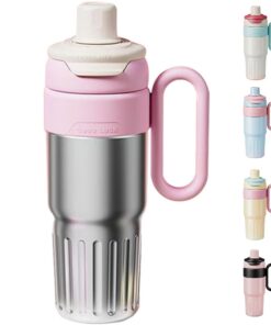 Disoza Rosa & Silber Thermobecher 26 oz für Outdooraktivisten mit Deckel und Strohhalm 780 ML Becher mit Strohhalm Edels